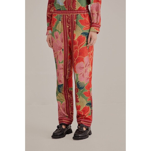 Farm Rio Solar Chita Green Pants Women’s Large Multicolor Tropical Floral Bright - Picture 2 of 10